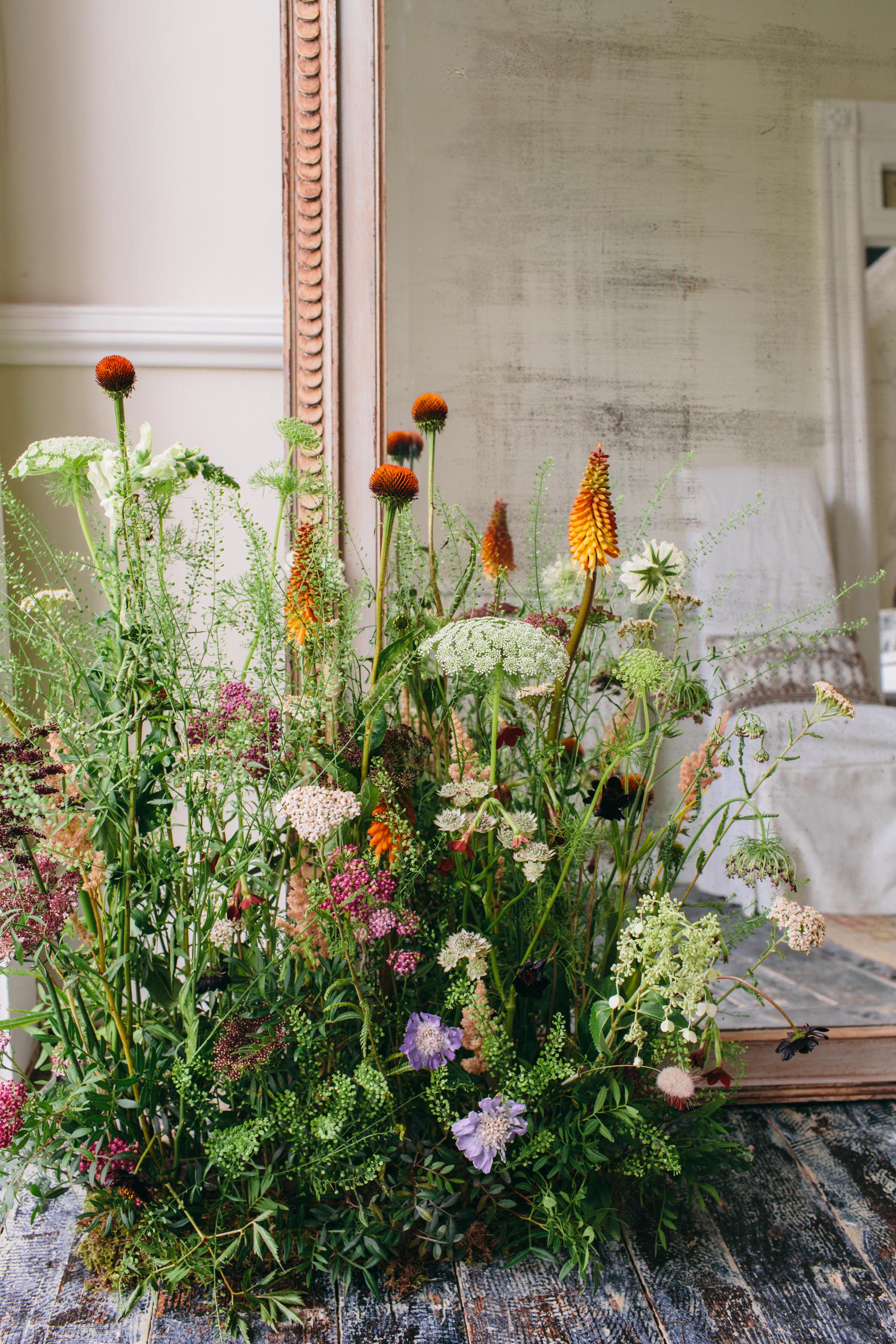 flower meadow in front of a mirror