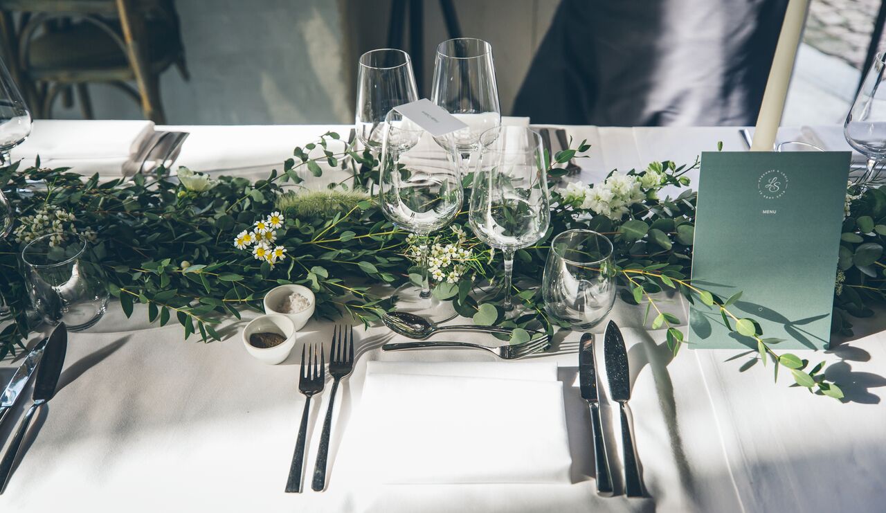 green garland on a table